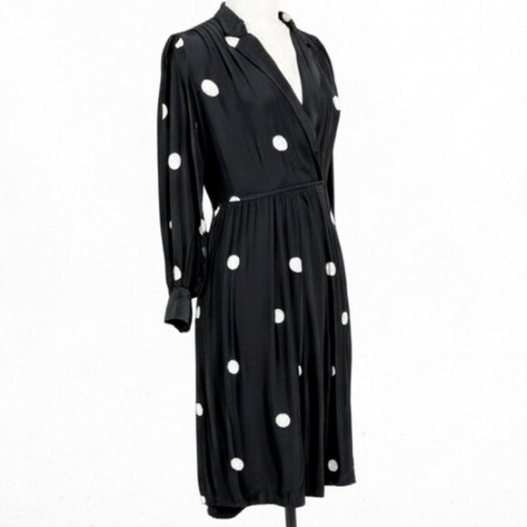Vintage 1970's 100% Silk Polka Dot Secretary Shrt Dress SZ 6 - Picture 2 of 5